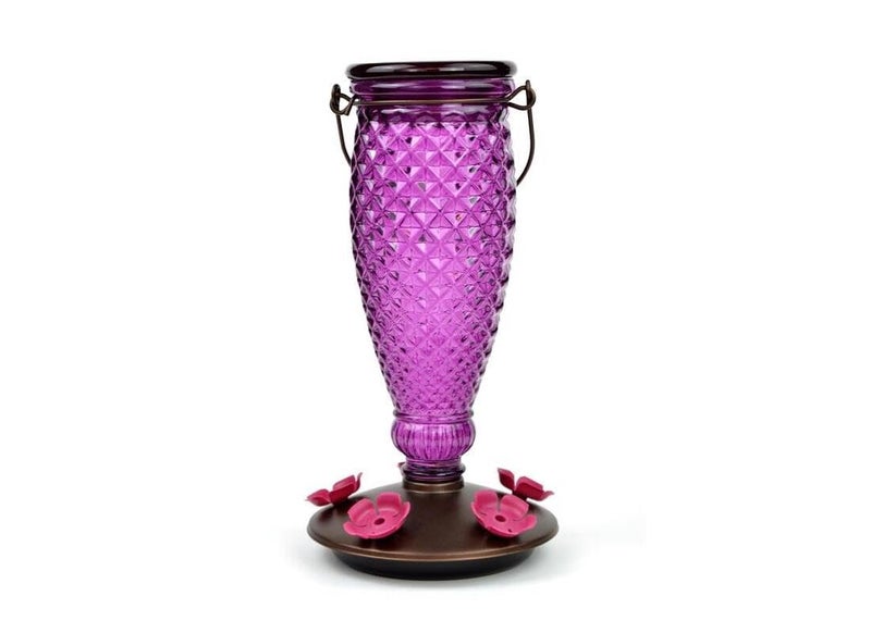 Perky-Pet Diamond Wine Top Fill Glass Hummingbird Feeder with Built-in Bee Guards - Outdoor Garden DÃ©cor - 24 Oz Nectar Capacity - 9102-1SR - Purple Humming bird Feeder - Easy to Fill, Easy to Clean - Image 1